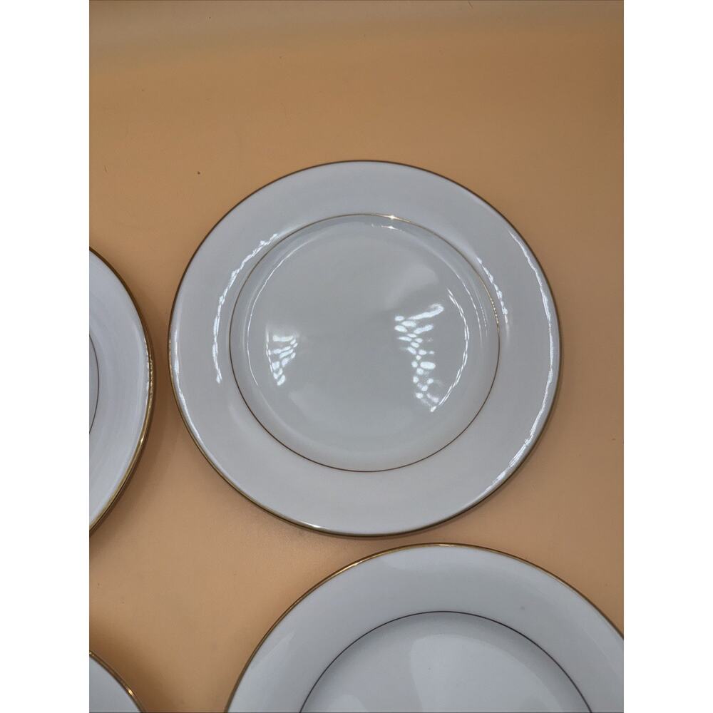 Noritake Dawn Set of 4 China Salad Plates 8-1/4" White Gold Trim 5930 Excellent - Picture 4 of 8